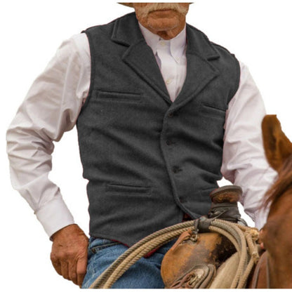 Men's Vintage Lapel Herringbone Tweed Vest