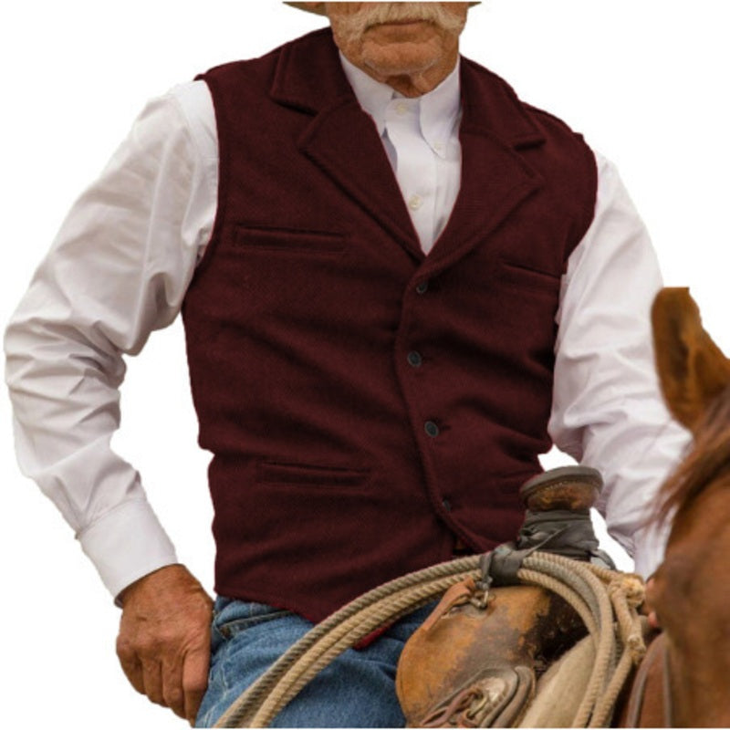 Men's Vintage Lapel Herringbone Tweed Vest