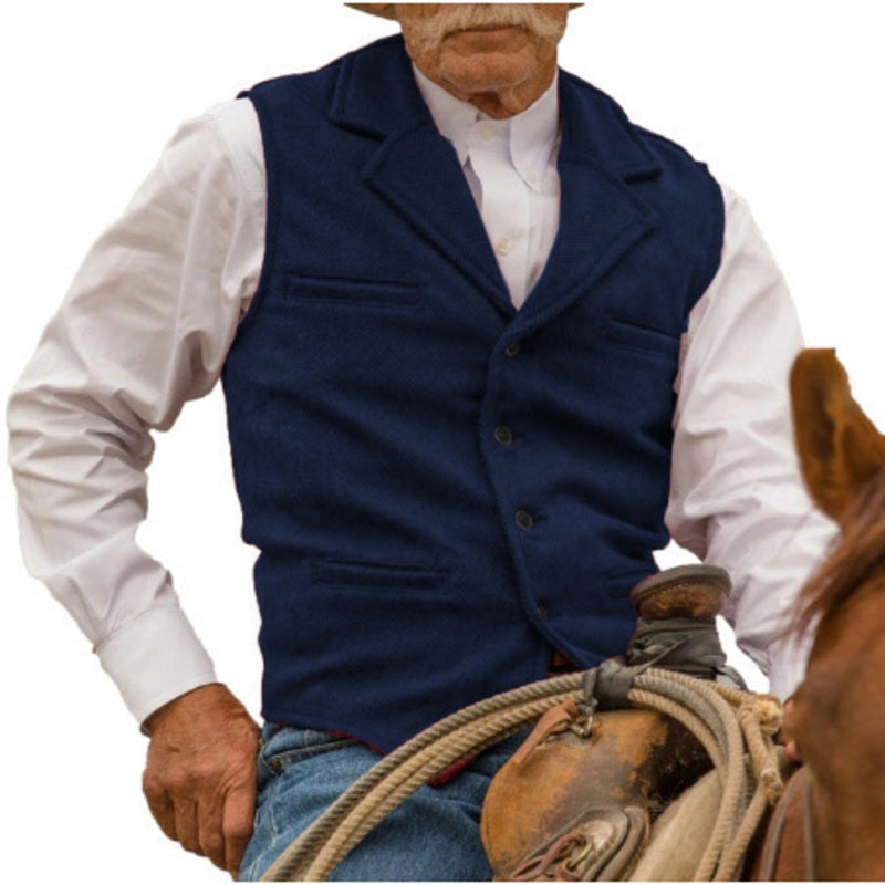 Men's Vintage Lapel Herringbone Tweed Vest