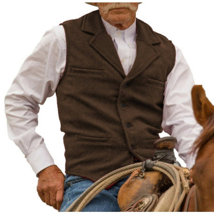 Men's Vintage Lapel Herringbone Tweed Vest