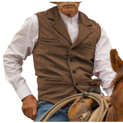 Men's Vintage Lapel Herringbone Tweed Vest