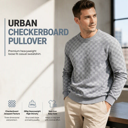 Men's Checkerboard Print Crewneck Sweatshirt