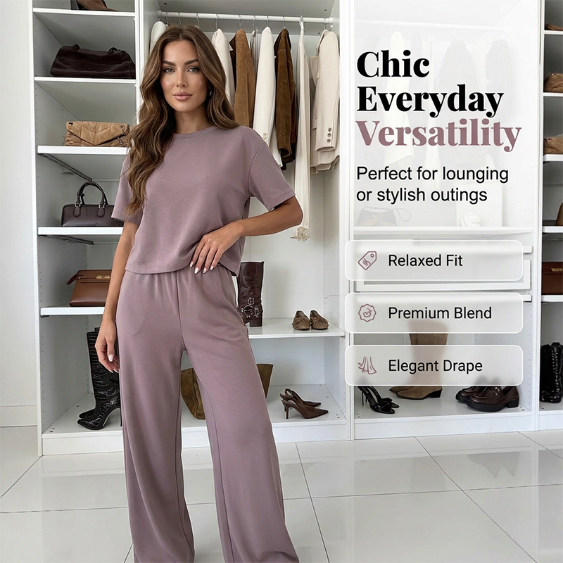 Women's Top & Wide-Leg Pants Set