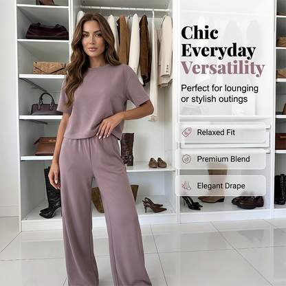 Women's Top & Wide-Leg Pants Set