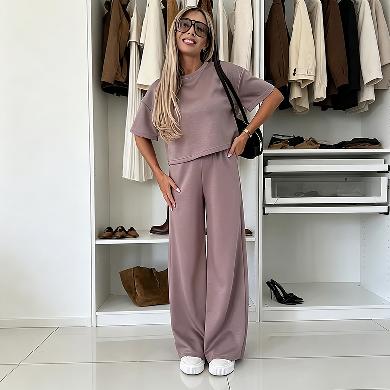 Women's Top & Wide-Leg Pants Set