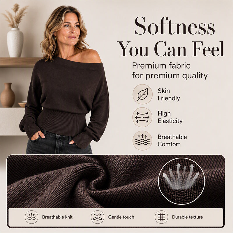 Women's Off-Shoulder Ribbed Knit Sweater