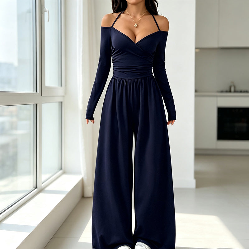Women's Elegant Halter Neck Deep V Jumpsuit