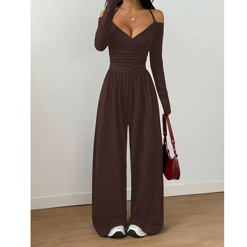 Women's Elegant Halter Neck Deep V Jumpsuit