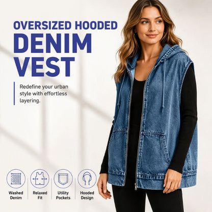 Women's Casual Denim Hooded Vest Jacket