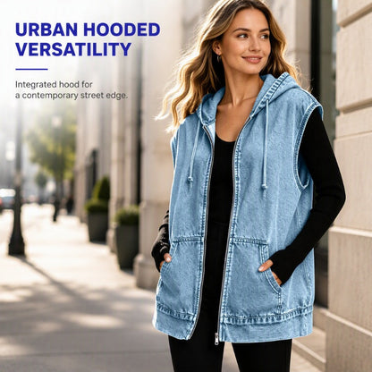 Women's Casual Denim Hooded Vest Jacket