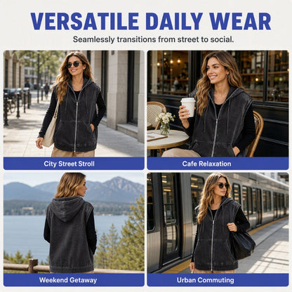 Women's Casual Denim Hooded Vest Jacket