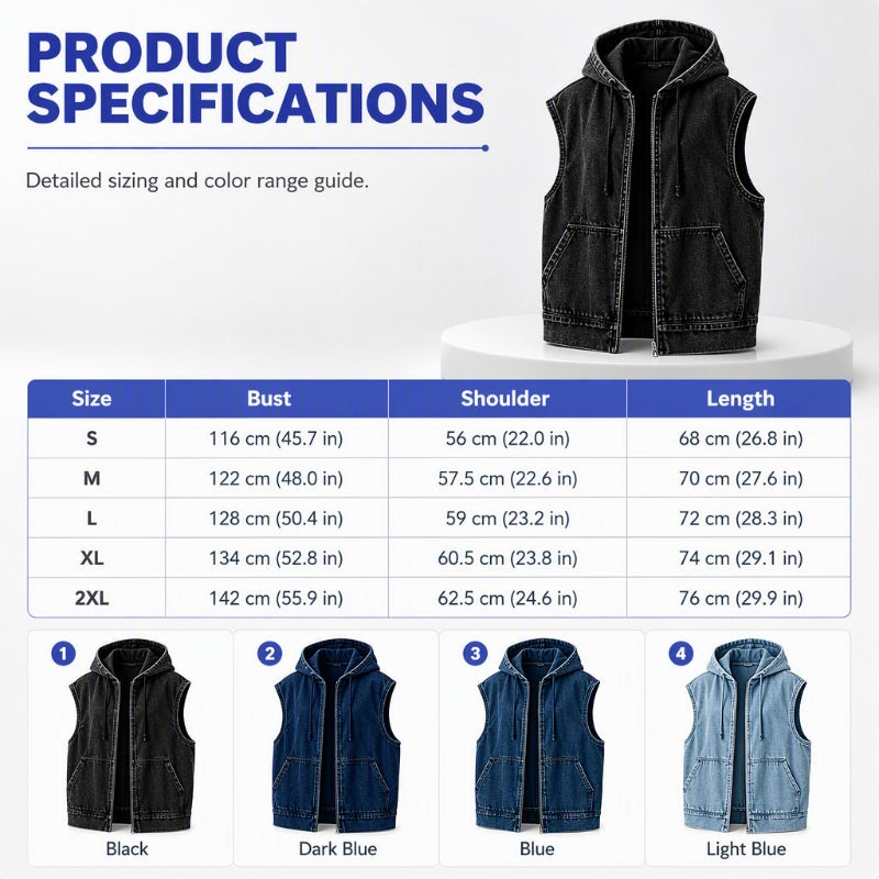 Women's Casual Denim Hooded Vest Jacket