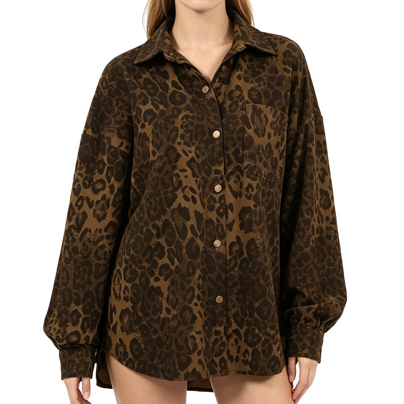 Women's Leopard Print Lapel Jacket