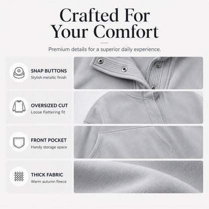 Women's Loose Snap Button Pullover Sweatshirt