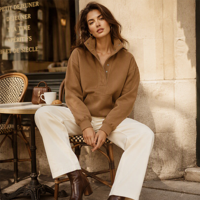 Women's Loose Snap Button Pullover Sweatshirt