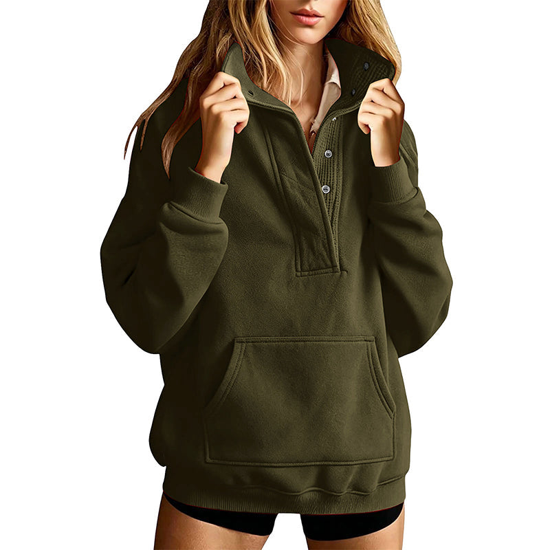 Women's Loose Snap Button Pullover Sweatshirt
