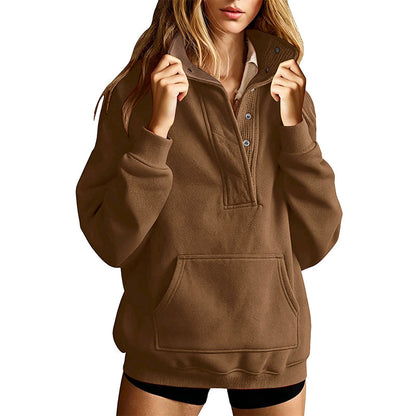 Women's Loose Snap Button Pullover Sweatshirt