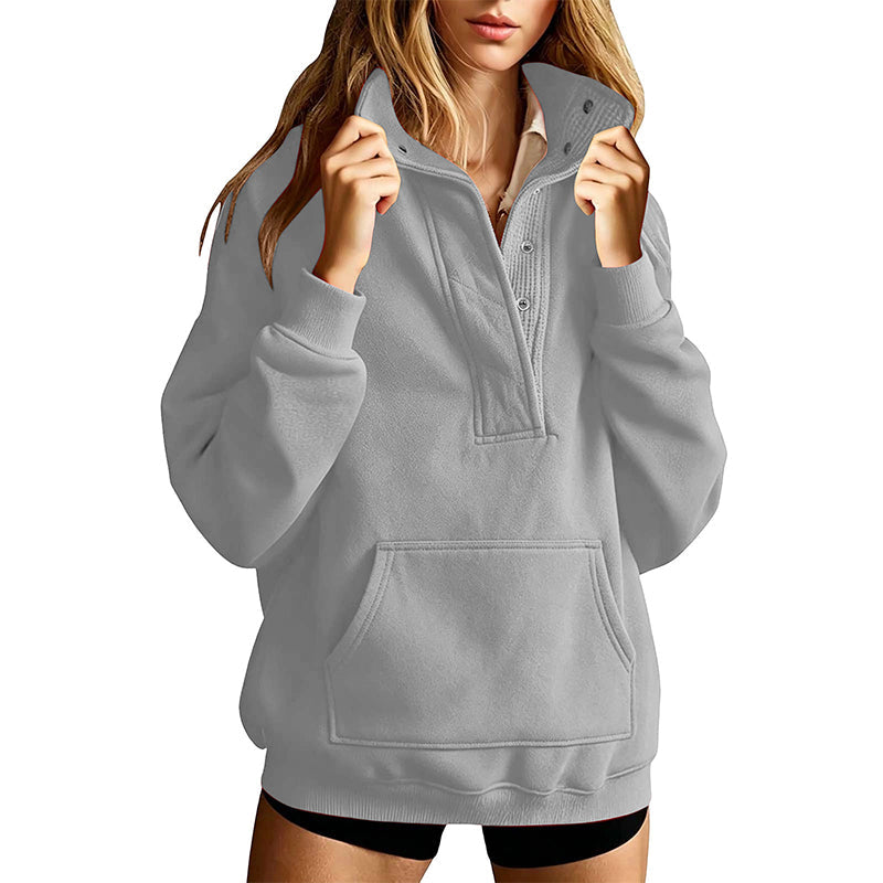 Women's Loose Snap Button Pullover Sweatshirt