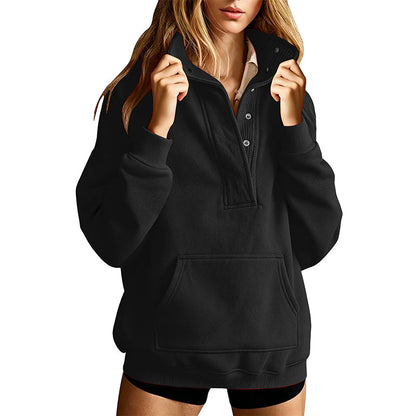 Women's Loose Snap Button Pullover Sweatshirt