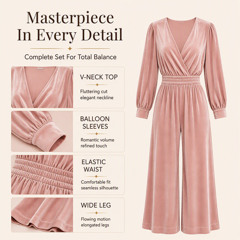 Women's Elegant V-Neck Velvet Jumpsuit