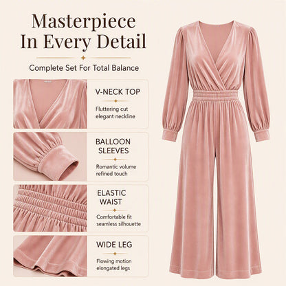 Women's Elegant V-Neck Velvet Jumpsuit