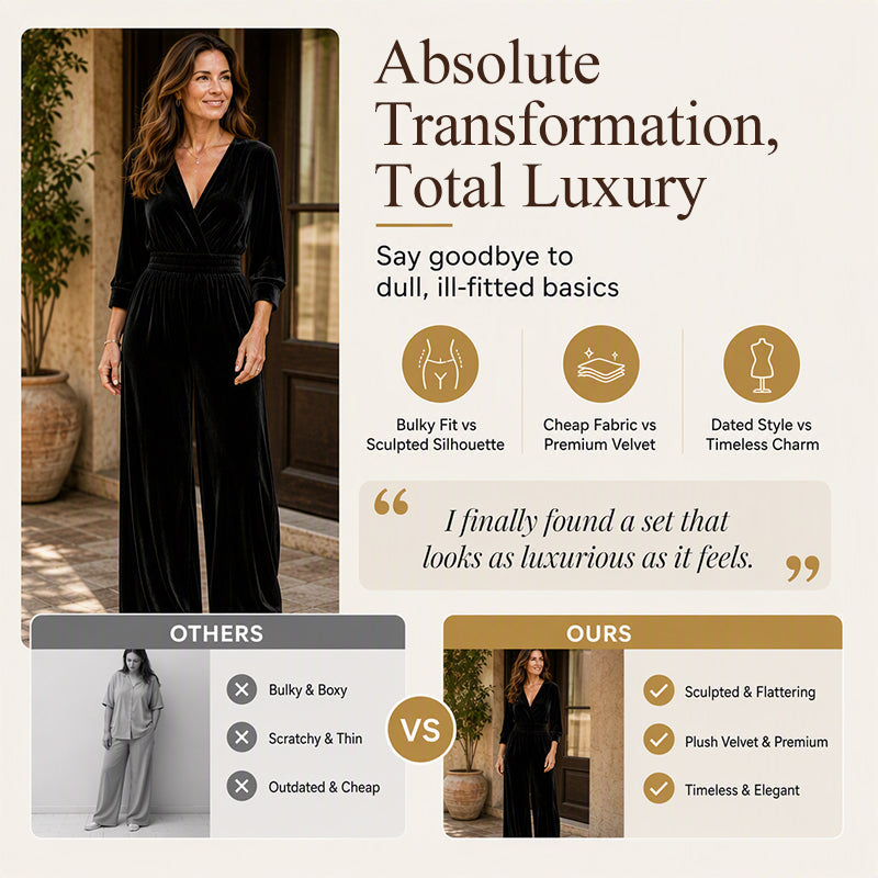 Women's Elegant V-Neck Velvet Jumpsuit
