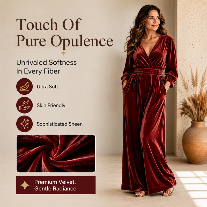 Women's Elegant V-Neck Velvet Jumpsuit