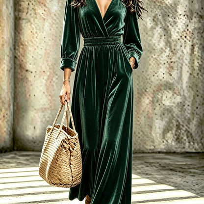 Women's Elegant V-Neck Velvet Jumpsuit