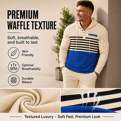 Men's Sporty Color-Block Waffle Knit 2-Piece Set