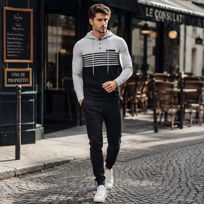 Men's Sporty Color-Block Waffle Knit 2-Piece Set