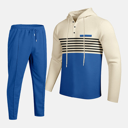 Men's Sporty Color-Block Waffle Knit 2-Piece Set