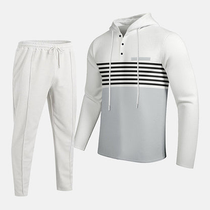Men's Sporty Color-Block Waffle Knit 2-Piece Set