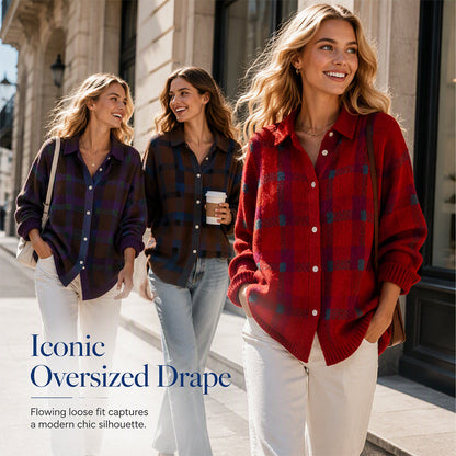 Women's Casual Plaid Button-Down Cardigan