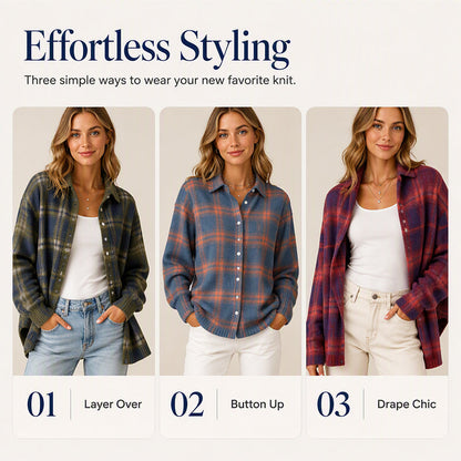 Women's Casual Plaid Button-Down Cardigan