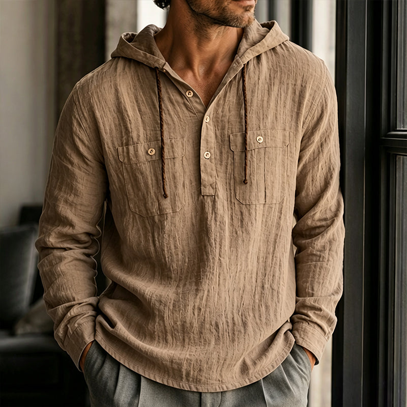 Men's Casual Long Sleeve Hooded Shirt