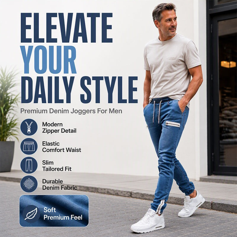 Men's Slim Fit Elastic Waist Denim Joggers