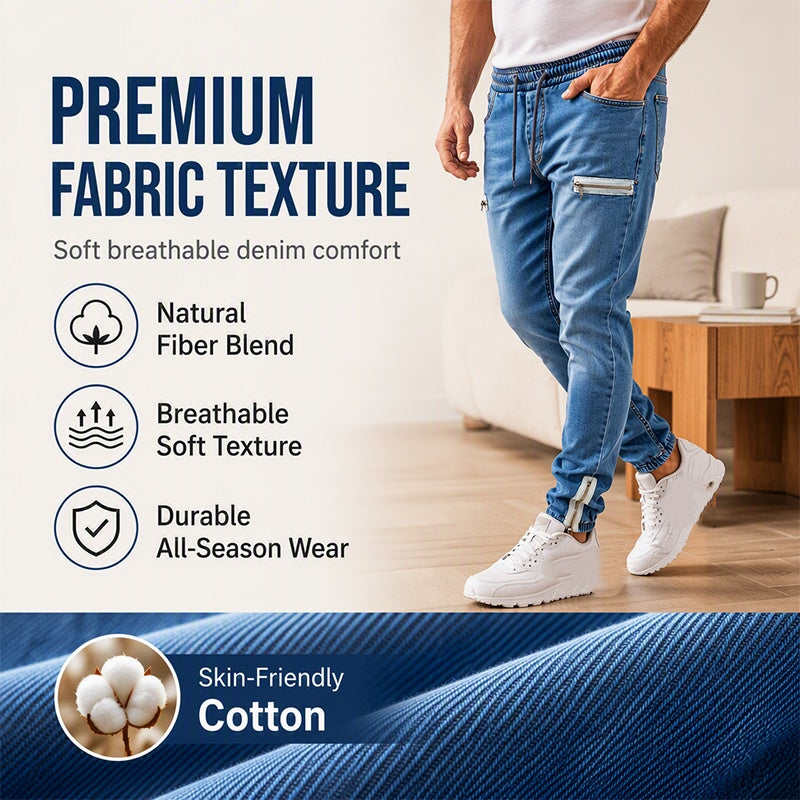 Men's Slim Fit Elastic Waist Denim Joggers