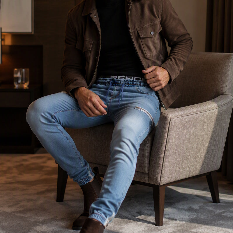 Men's Slim Fit Elastic Waist Denim Joggers