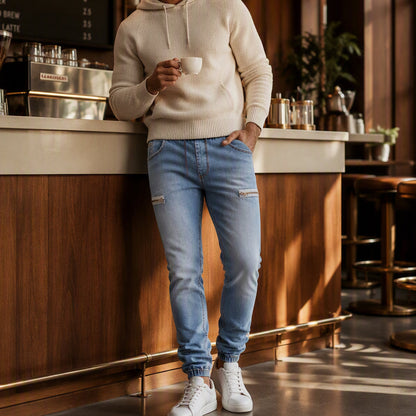 Men's Slim Fit Elastic Waist Denim Joggers