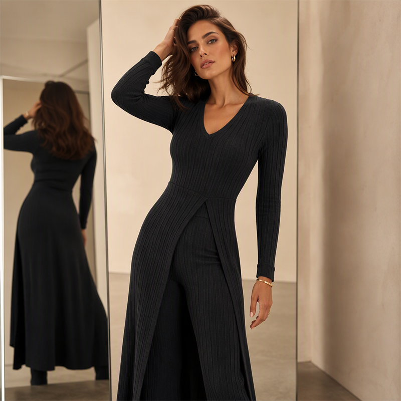 Women’s Casual Soft Ribbed Knit Two-Piece Set