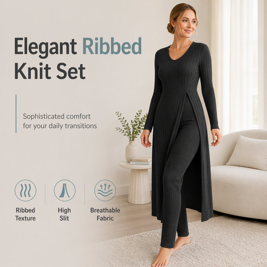 Women’s Casual Soft Ribbed Knit Two-Piece Set