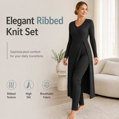 Women’s Casual Soft Ribbed Knit Two-Piece Set