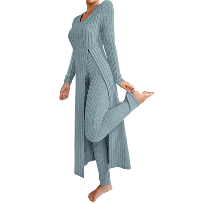 Women’s Casual Soft Ribbed Knit Two-Piece Set
