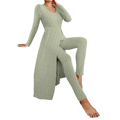 Women’s Casual Soft Ribbed Knit Two-Piece Set