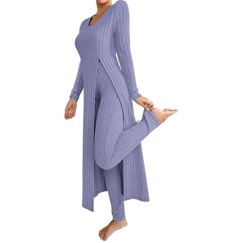 Women’s Casual Soft Ribbed Knit Two-Piece Set