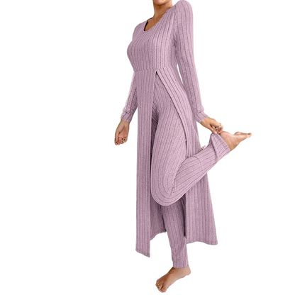 Women’s Casual Soft Ribbed Knit Two-Piece Set