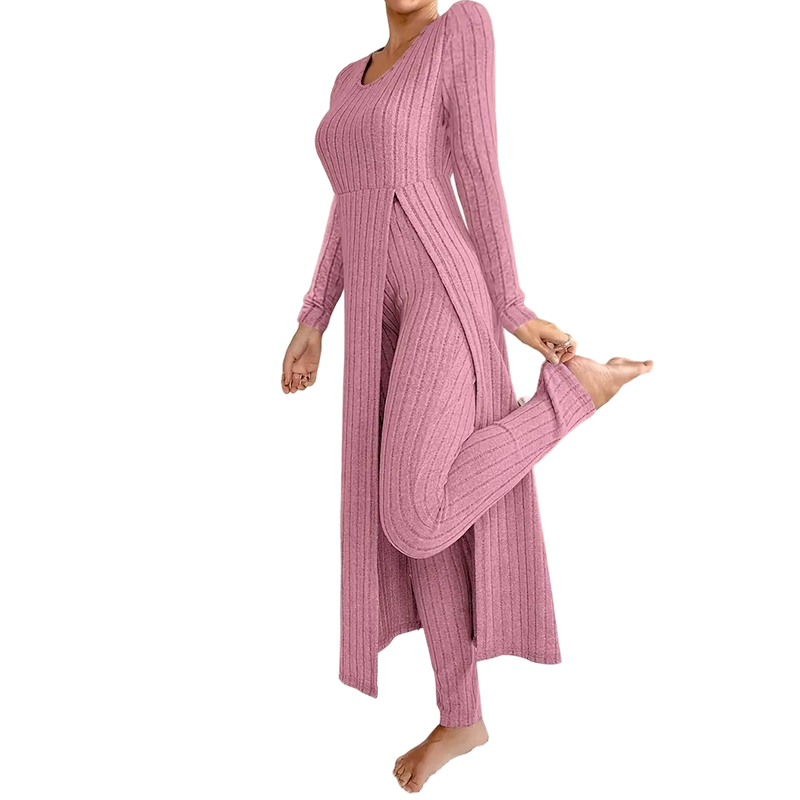 Women’s Casual Soft Ribbed Knit Two-Piece Set