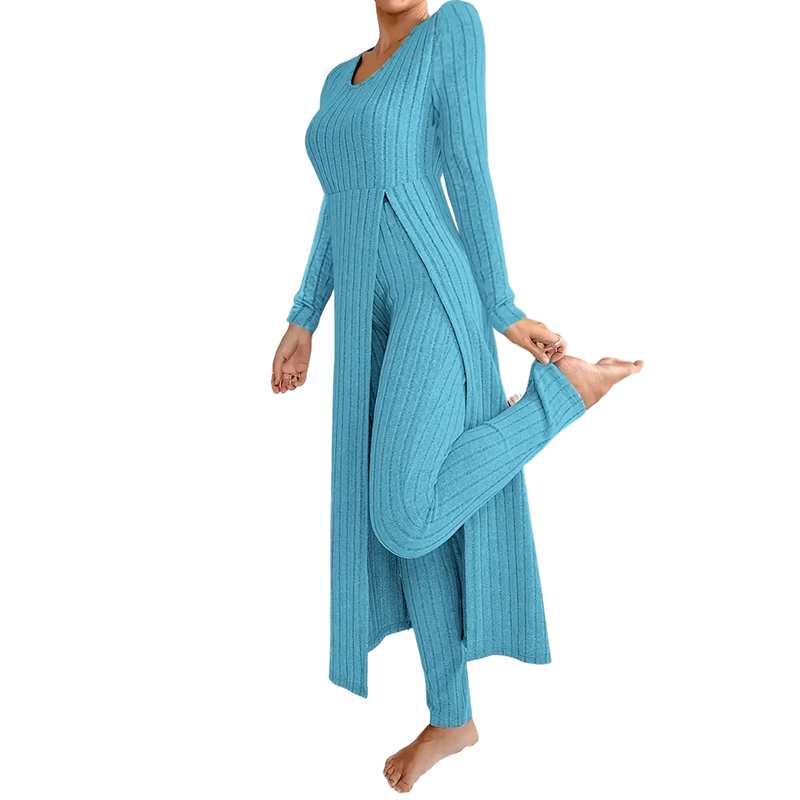 Women’s Casual Soft Ribbed Knit Two-Piece Set
