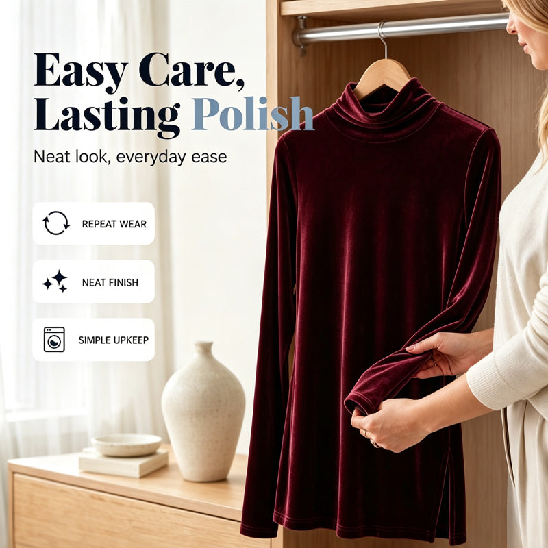 Women's Slim Fit Mock Neck Velvet Top