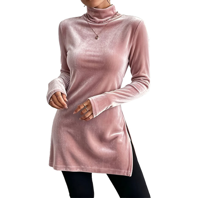 Women's Slim Fit Mock Neck Velvet Top